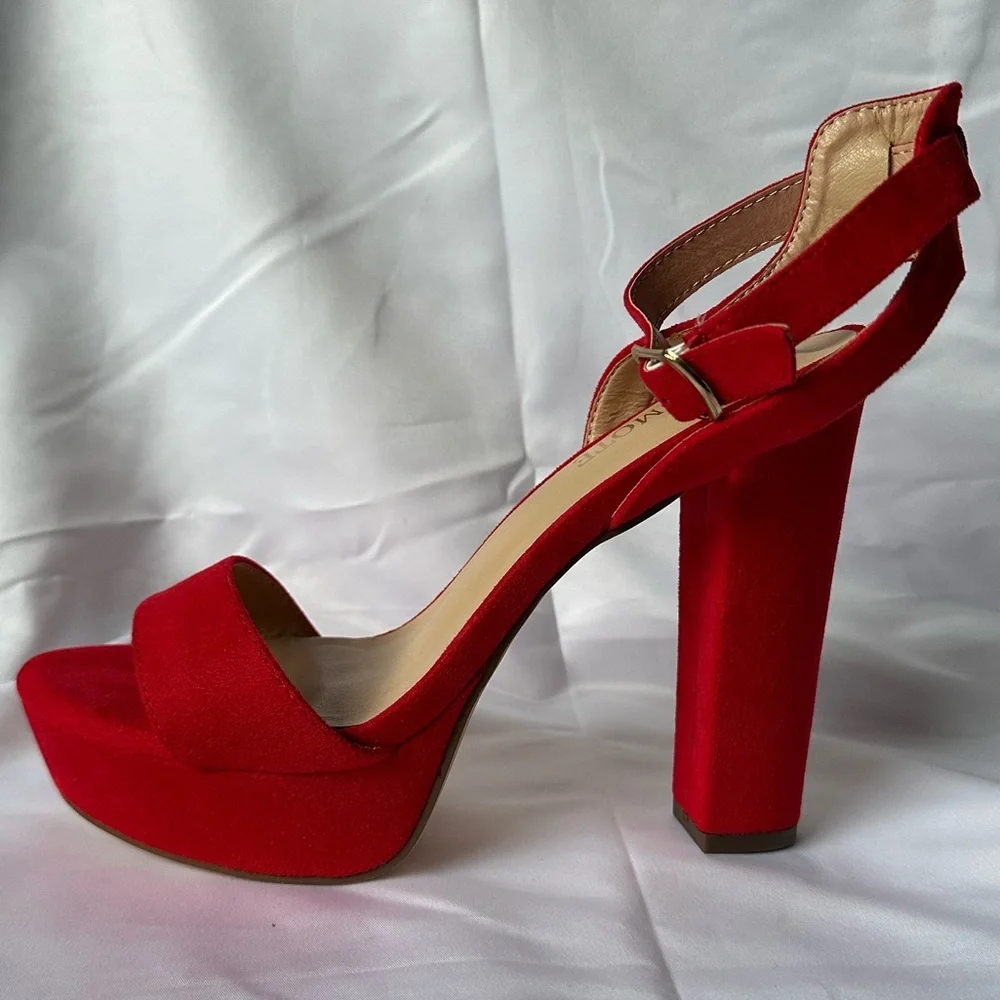 Merumote Red Platform Block Heel Sandals Women’s 8.5 Ankle Strap Open Toe